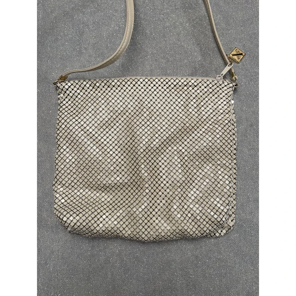Vintage 80s Whiting & Davis Bisque Mesh Purse 1980s Retro Disco Ivory Cream Bag